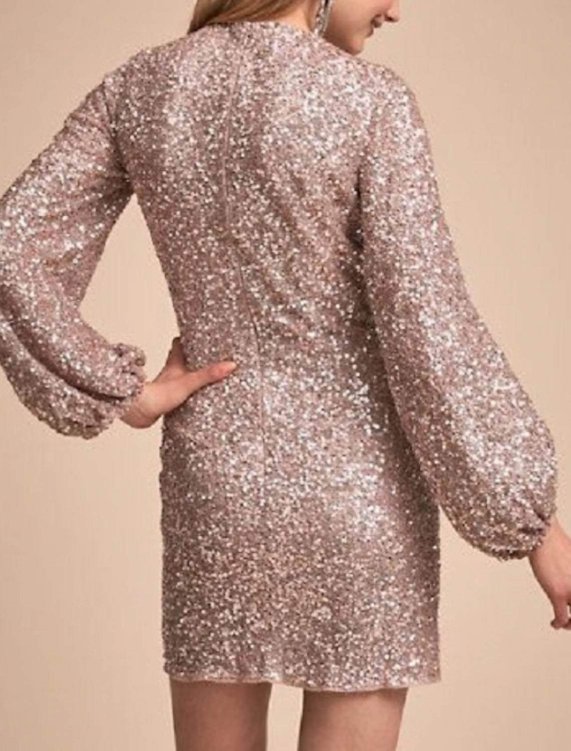 Wholesale Sheath / Column Cocktail Dresses Party Dress Christmas Wedding Guest Short / Mini Long Sleeve Jewel Neck Sequined with Sequin Pure Color