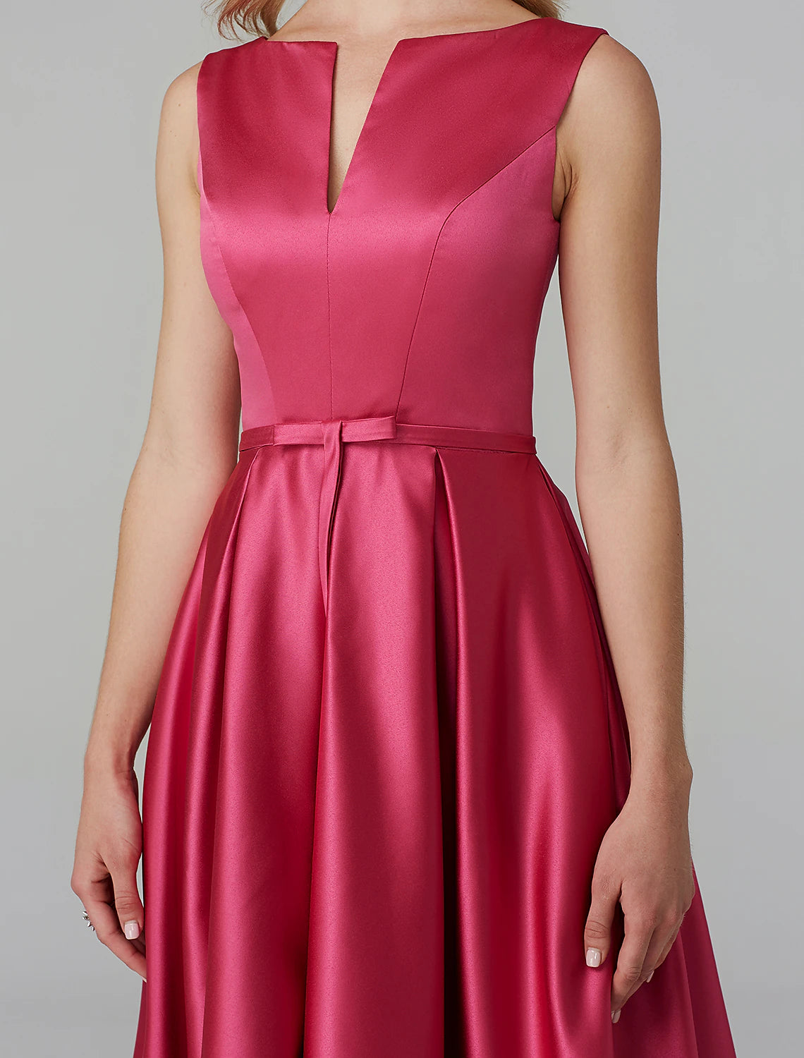 Wholesale A-Line Elegant Dress Valentine's Day Wedding Guest Knee Length Sleeveless V Wire Pink Dress Satin with Sash / Ribbon