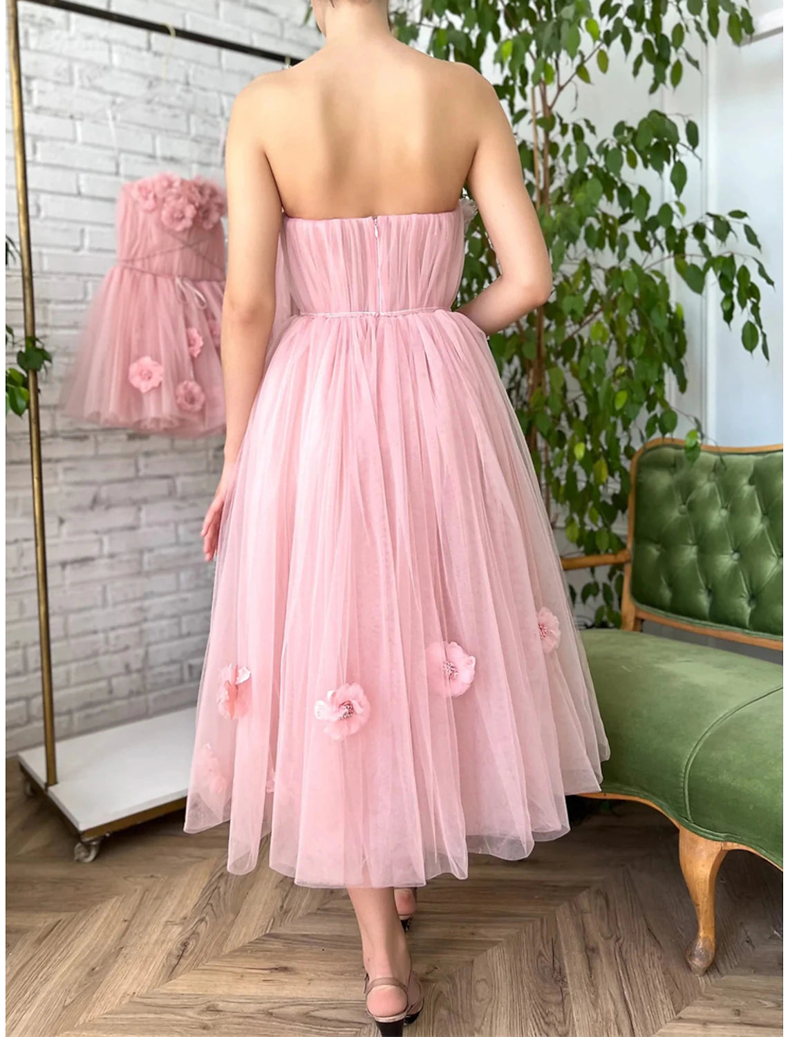 Wholesale Women's Party Dress Homecoming Dress Cocktail Dress Midi Dress Pink Sleeveless Pure Color Mesh Spring Fall Winter Strapless Fashion Wedding Guest Birthday Vacation