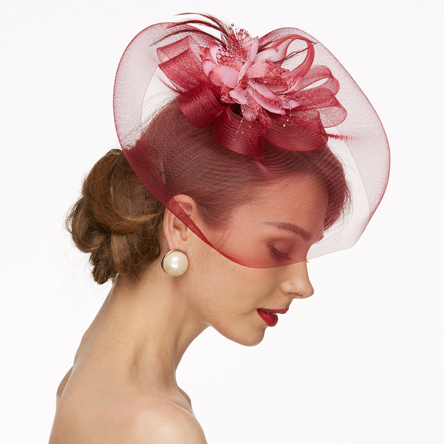 Wholesale Net Fascinators Kentucky Derby Hat/ Headwear with Floral 1PC Wedding / Special Occasion / Tea Party Headpiece