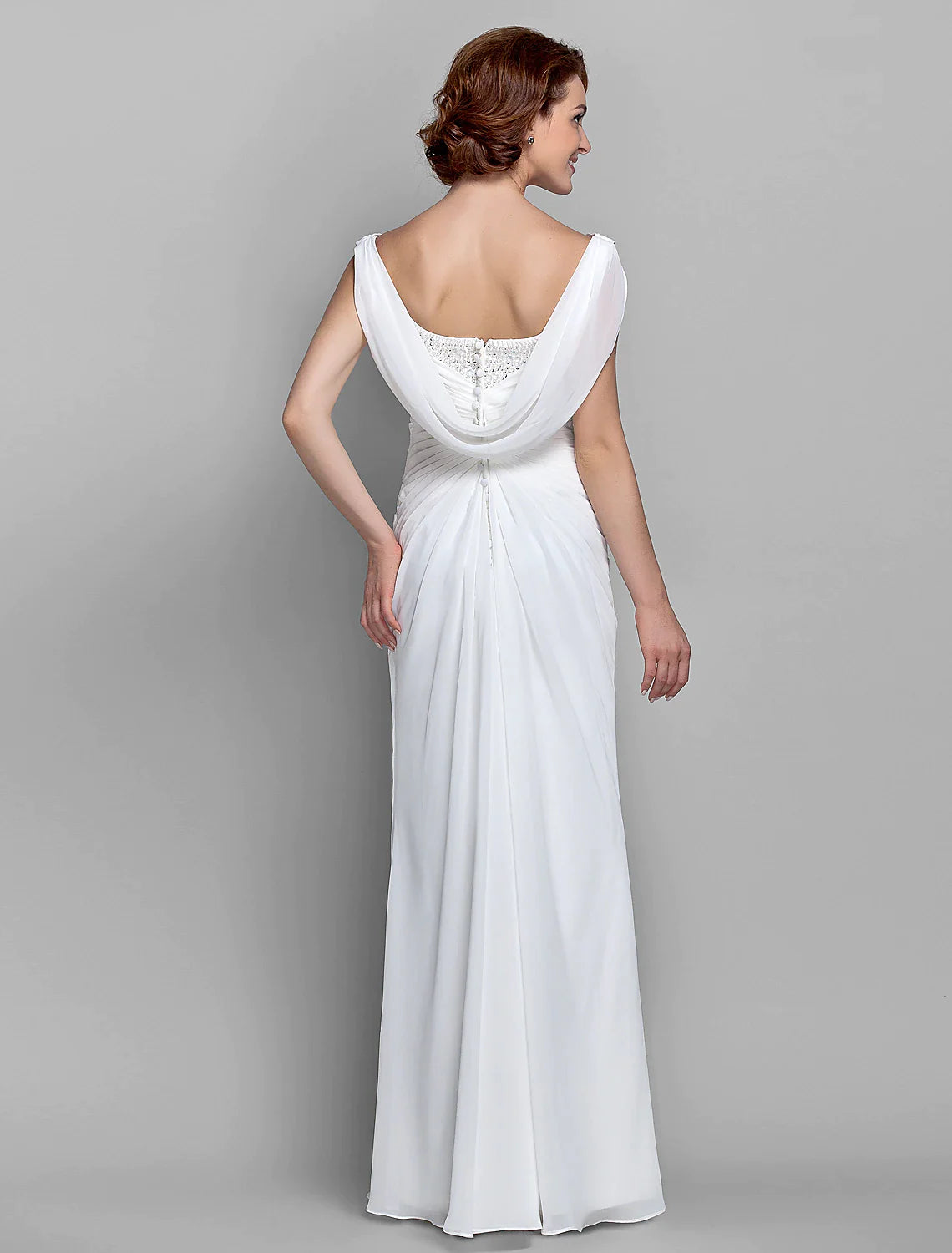 Wholesale Sheath / Column Mother of the Bride Dress Fall Wedding Guest Dresses Vintage Inspired Cowl Neck Floor Length Chiffon Sleeveless with Buttons Criss Cross Crystals