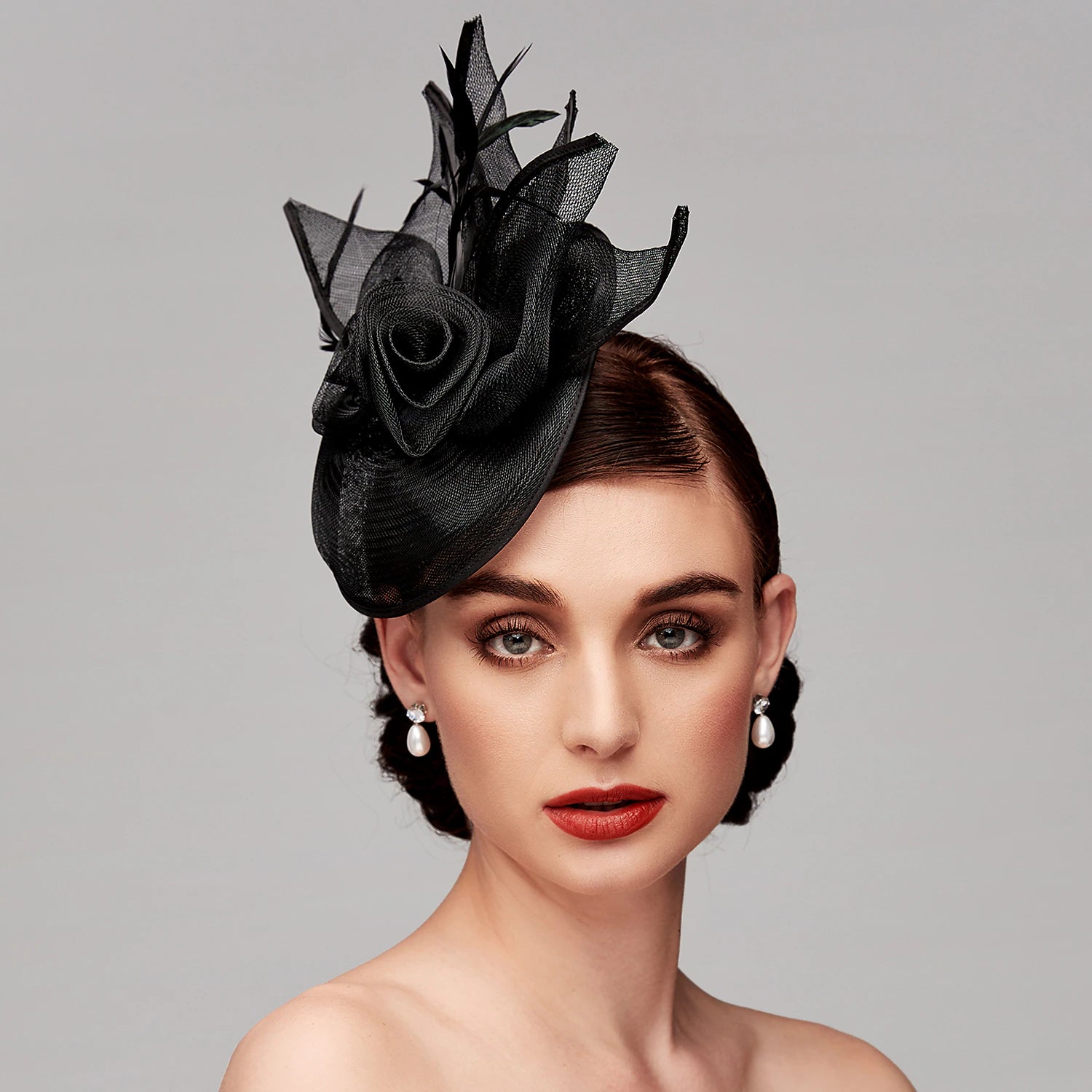 Wholesale Fascinators Feather Net Kentucky Derby Hat Fascinators Headpiece with Feather Floral Flower 1PC Wedding Horse Race Ladies Day Melbourne Cup Headpiece