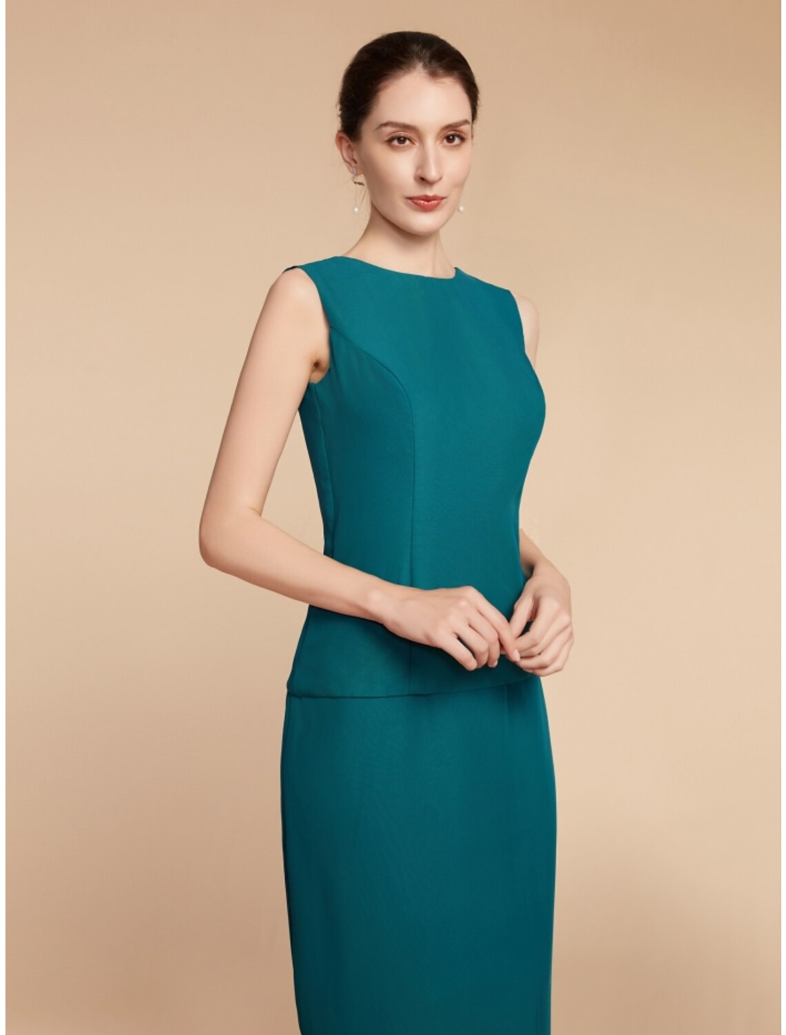 Wholesale Sheath / Column Mother of the Bride Dress Wedding Guest Elegant Simple Jewel Neck Ankle Length Chiffon Long Sleeve with Split Front Ruching Solid Color