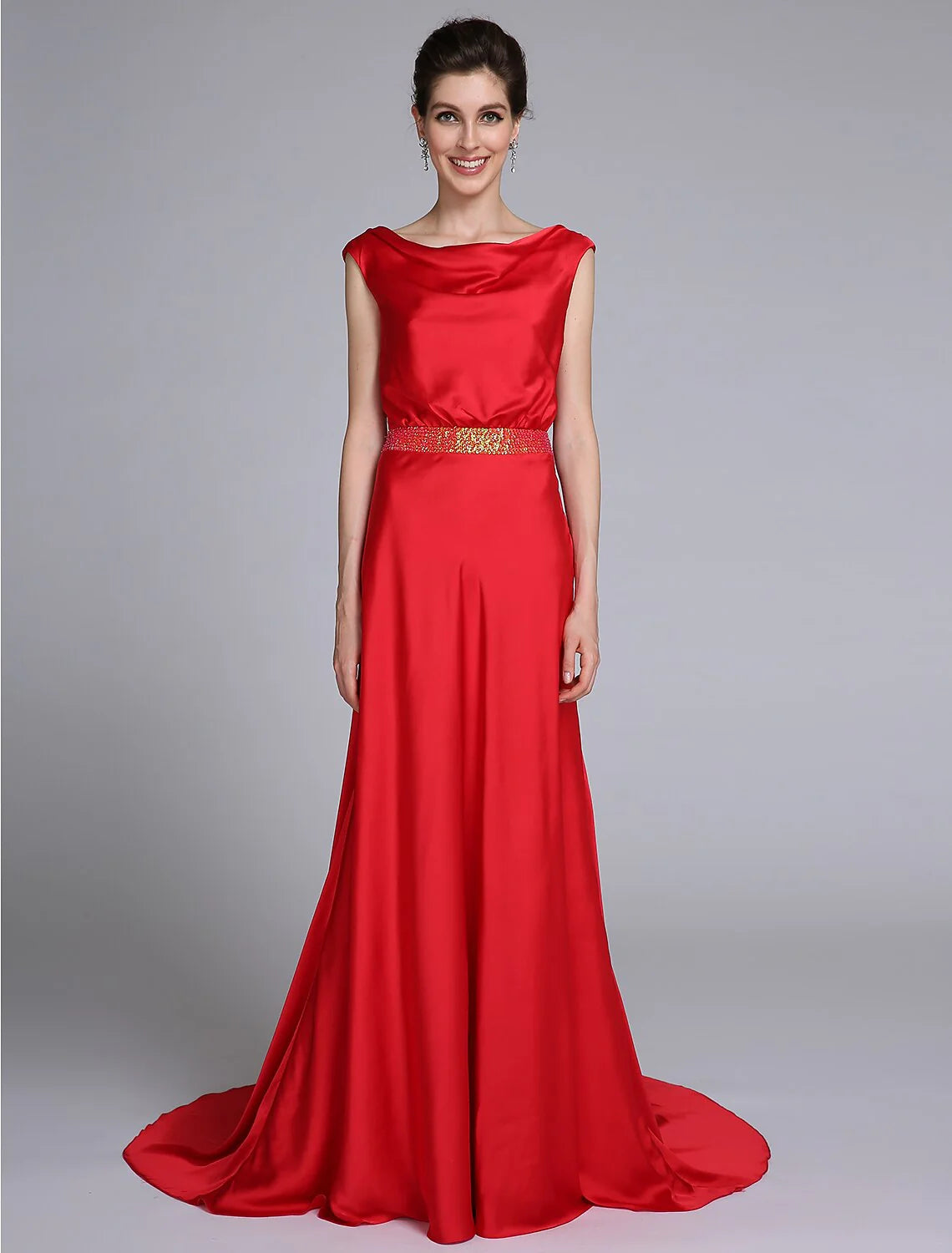 Wholesale Sheath / Column Mother of the Bride Dress Open Back Cowl Neck Court Train Taffeta Sleeveless No with Beading