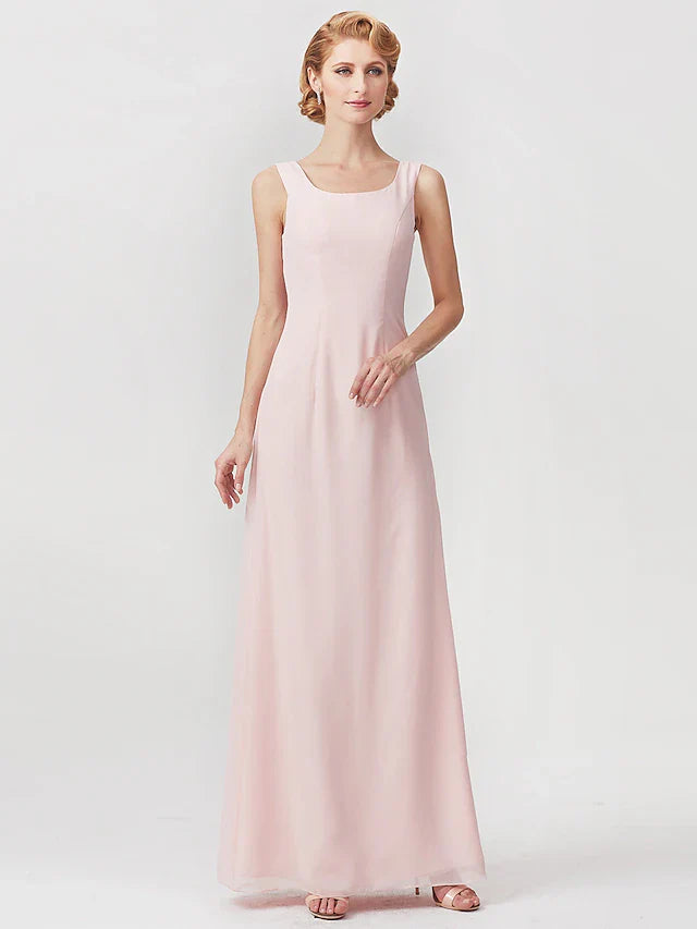 Wholesale Two Piece A-Line Mother of the Bride Dress Elegant Square Neck Floor Length Chiffon Charmeuse Sleeveless Wrap Included with Ruched