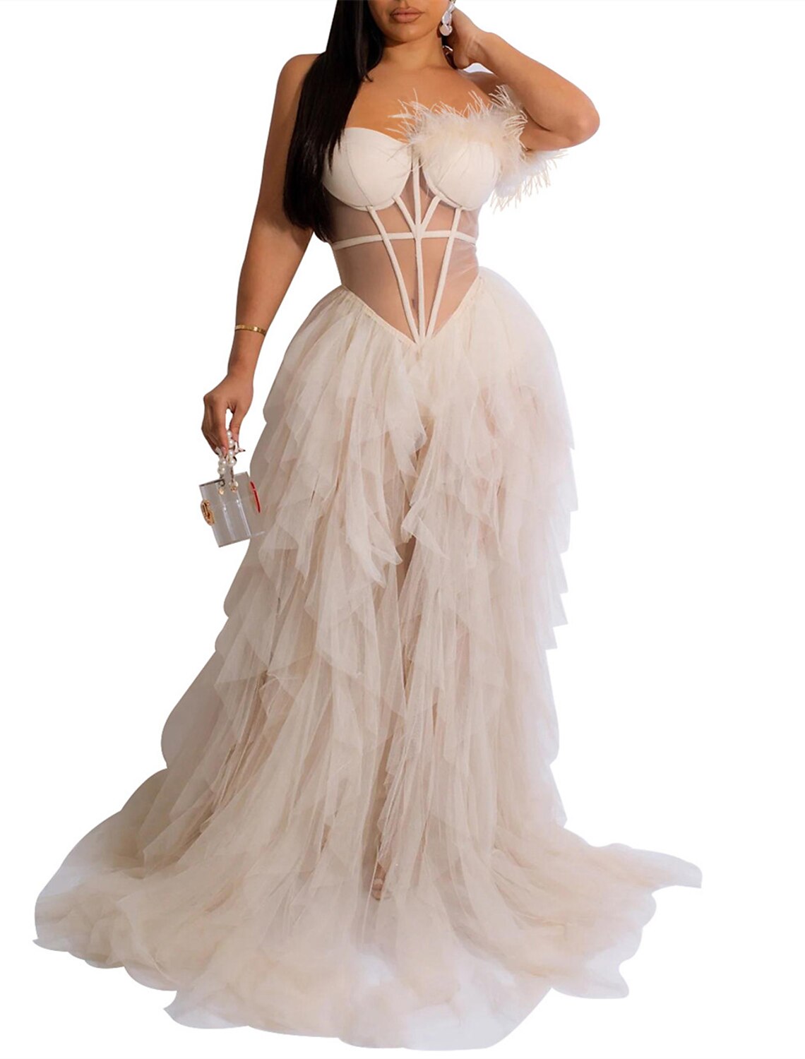 Wholesale A-Line Party Dresses Corsets Dress Prom Wedding Party Court Train Sleeveless One Shoulder Tulle with Feather