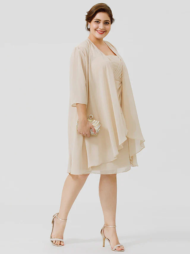 Wholesale Sheath / Column Mother of the Bride Dress Plus Size Elegant Straps Knee Length Chiffon Sheer Lace Sleeveless yes with Criss Cross