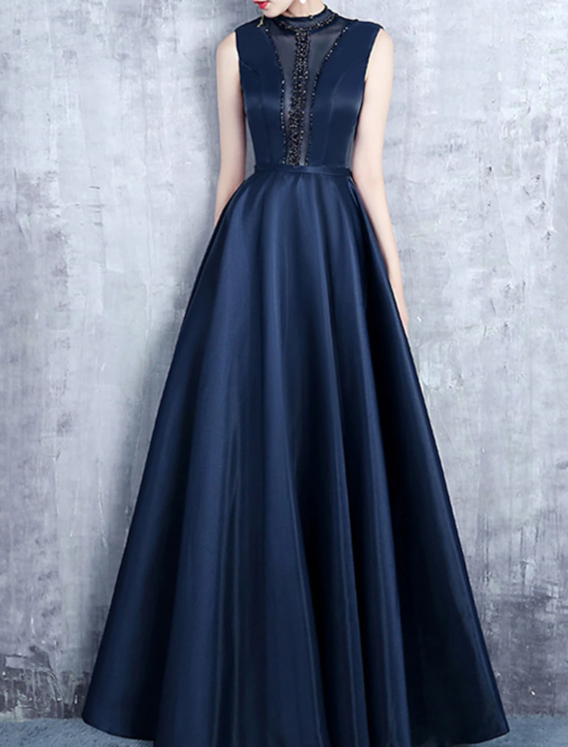 Wholesale A-Line Evening Gown Elegant Dress Formal Wedding Guest Floor Length Sleeveless High Neck Satin with Pleats