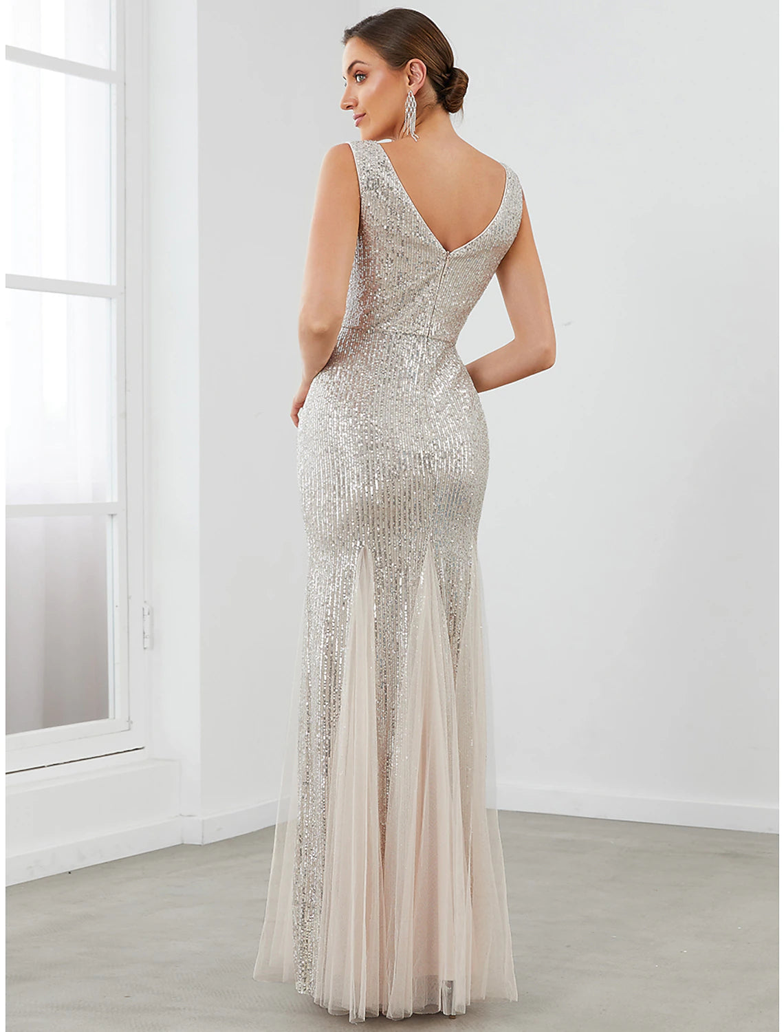 Wholesale Mermaid / Trumpet Evening Gown Sparkle & Shine Dress Formal Evening Floor Length Sleeveless V Neck Sequined V Back with Sequin