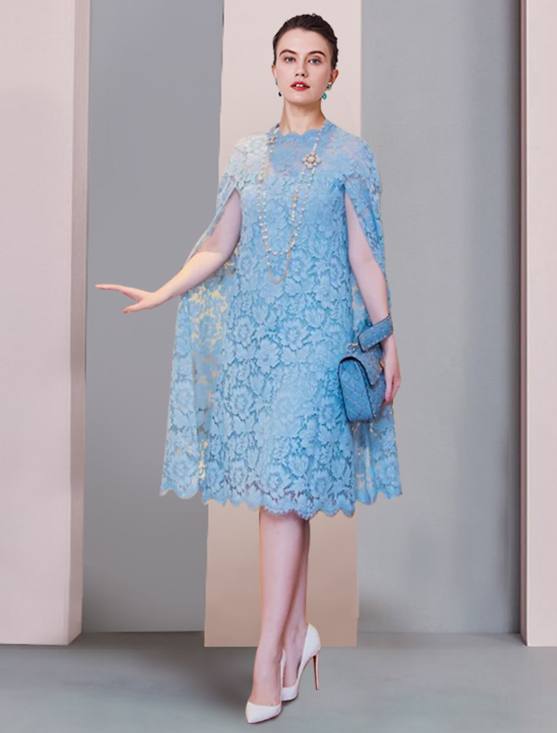 Wholesale  Sheath / Column Mother of the Bride Dress Formal Wedding Guest Party Elegant Scoop Neck Short / Mini Lace Sleeveless with Solid