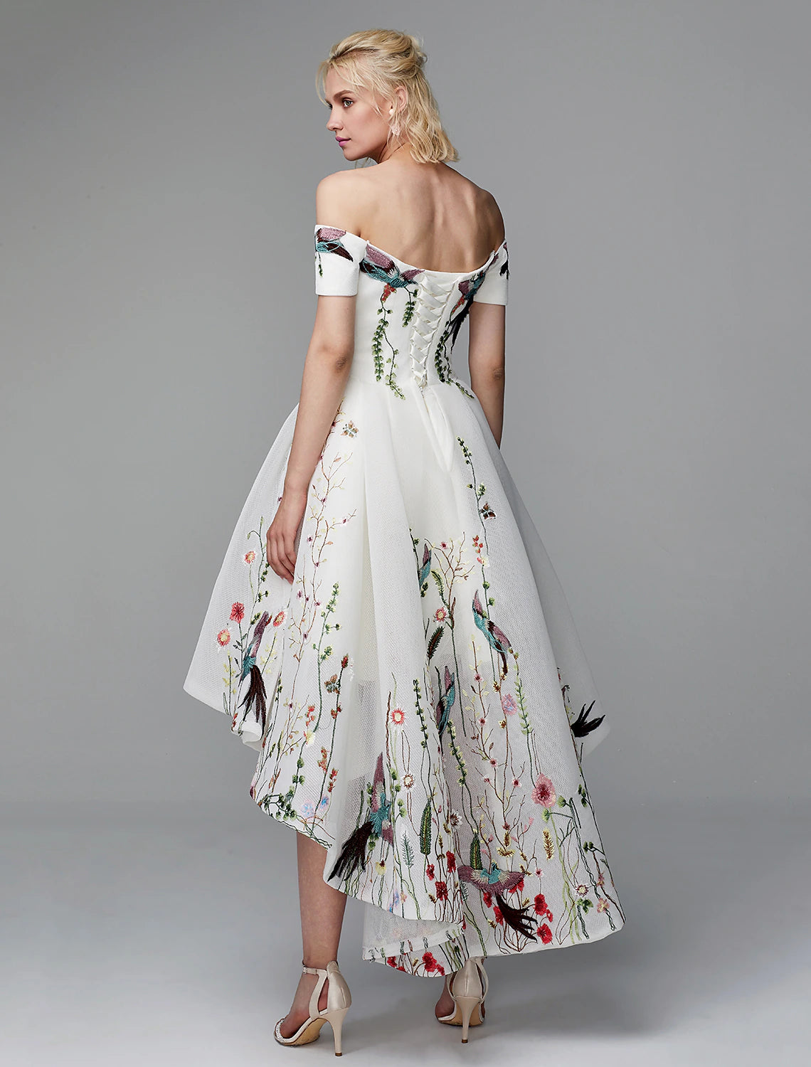 Wholesale Ball Gown Elegant Dress Valentine's Day Wedding Guest Asymmetrical Short Sleeve Off Shoulder Polyester with Embroidery