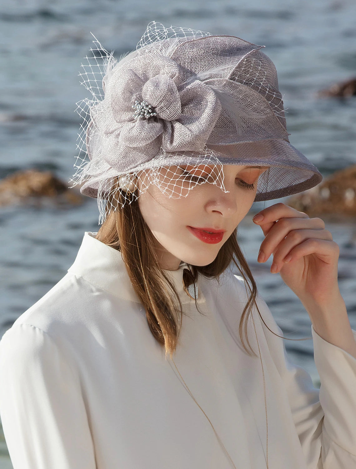 Wholesale Fascinators Hats 100% Linen Bucket Hat Melbourne Cup Elegant Romantic Wedding With Feather Headpiece Headwear