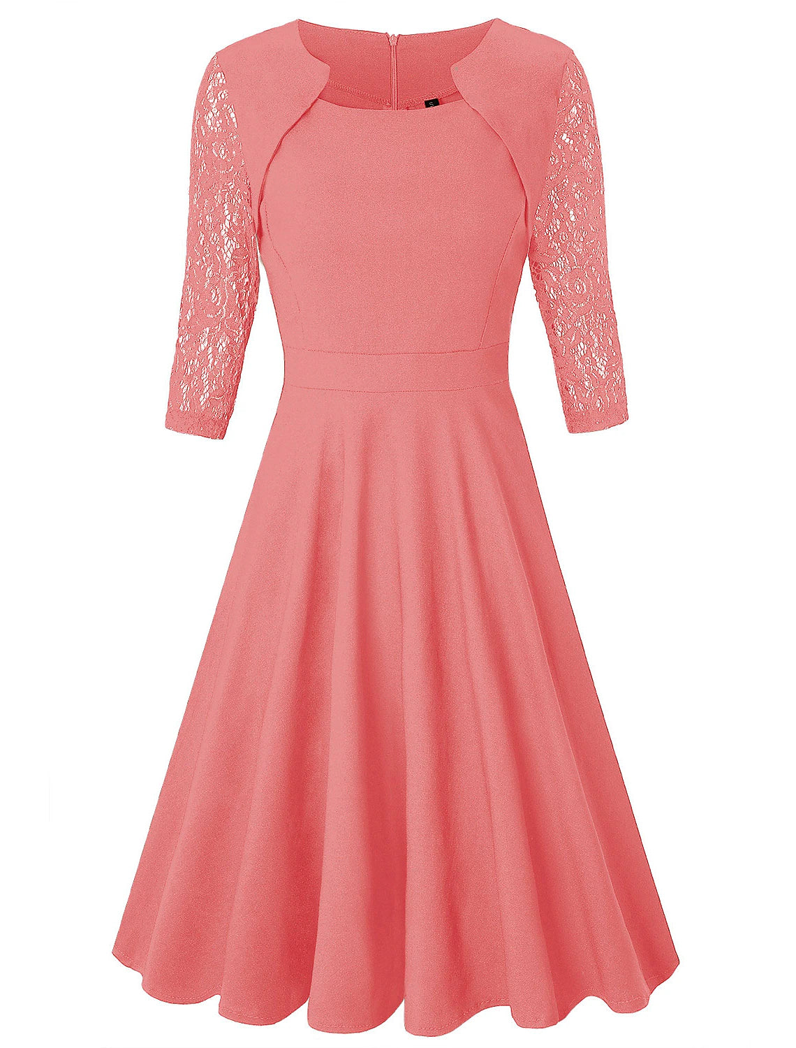 Wholesale A-Line Minimalist Elegant Party Wear Cocktail Party Wedding Guest Dress Jewel Neck 3/4 Length Sleeve Knee Length Cotton Lace with Ruffles