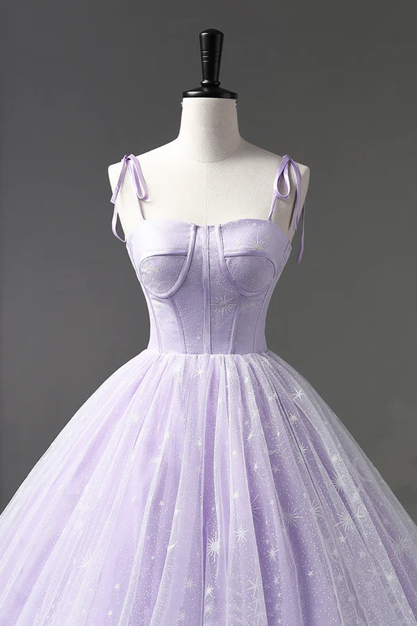 Wholesale Lavender Tulle Straps Floor Length Evening Dress Lavender A-Line Prom Dress