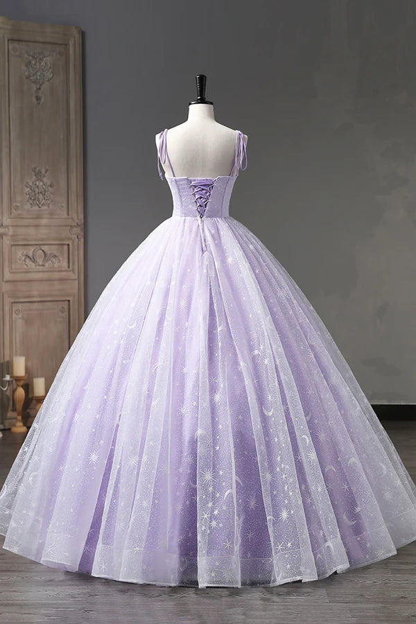Wholesale Lavender Tulle Straps Floor Length Evening Dress Lavender A-Line Prom Dress