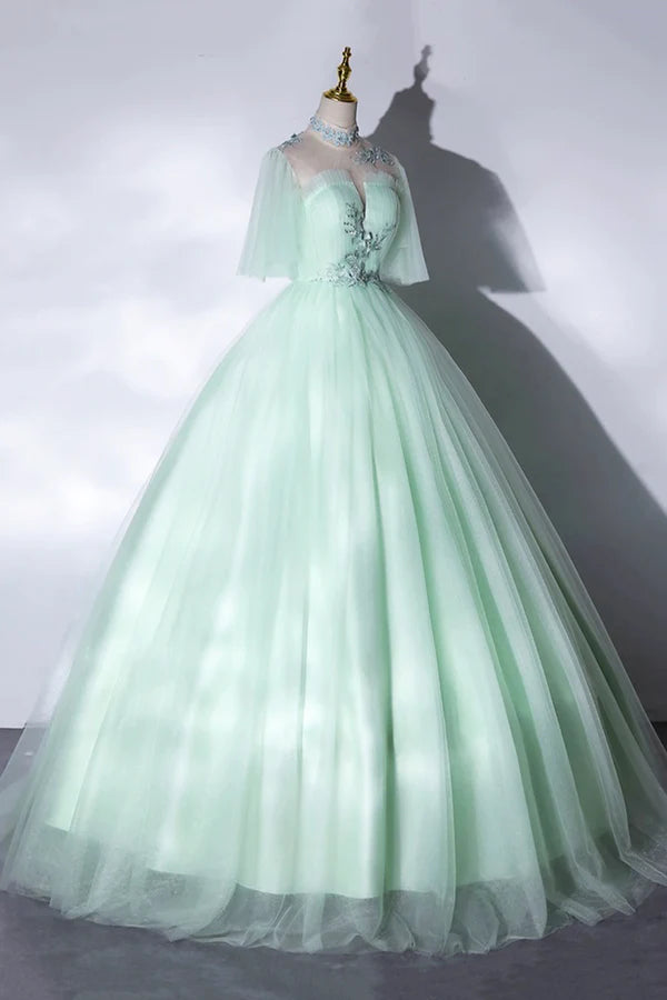 Wholesale Elegant Green A-Line Princess Prom Dress A-Line Lace Evening Party Dress