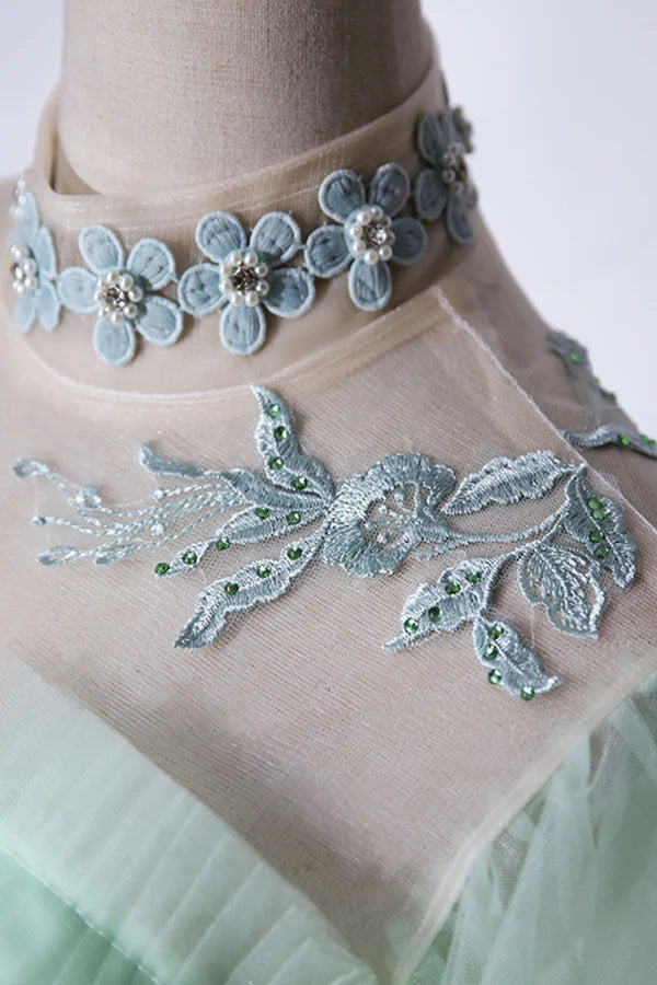 Wholesale Elegant Green A-Line Princess Prom Dress A-Line Lace Evening Party Dress