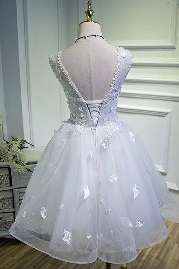Wholesale White Tulle Lace Short Prom Dress Pageant Dress Cute Knee Length Party Dress
