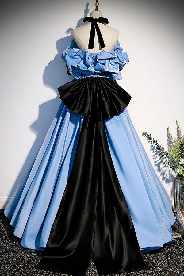 Wholesale Blue Satin Long Prom Dress Off the Shoulder Formal Evening Dress