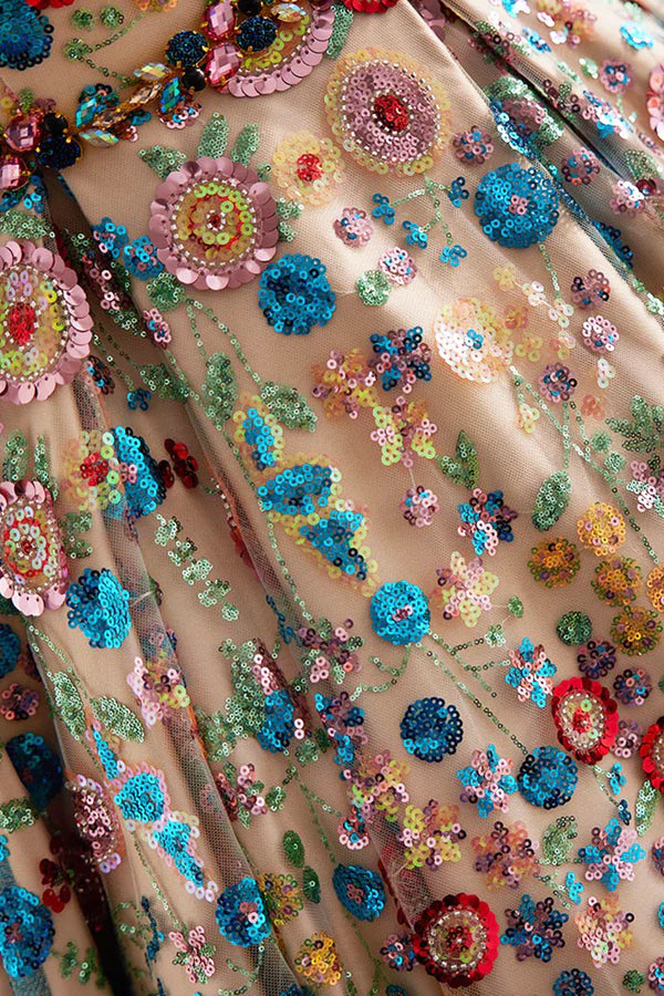 Wholesale Lovely Sweetheart Floral Sequin Long Prom Dress A-Line Strapless Evening Dress