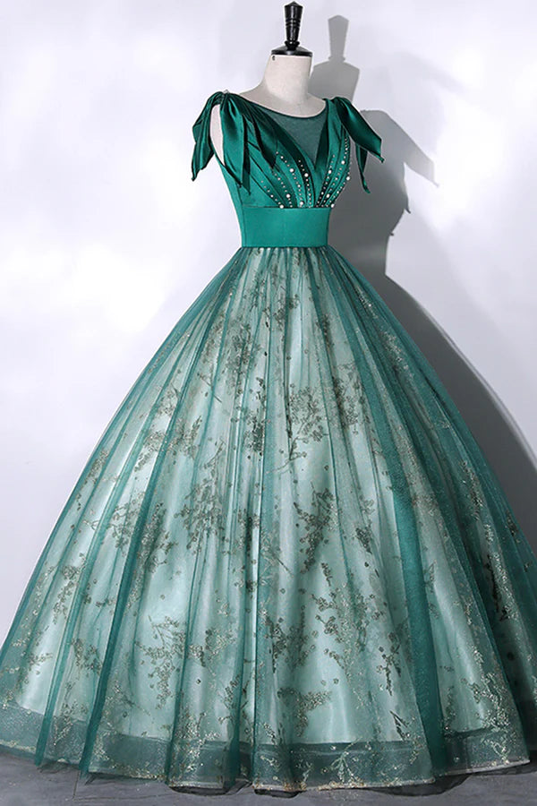 Wholesale Green Satin Tulle Long Prom Dress Elegant A-Line Formal Dress