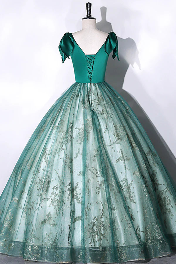 Wholesale Green Satin Tulle Long Prom Dress Elegant A-Line Formal Dress