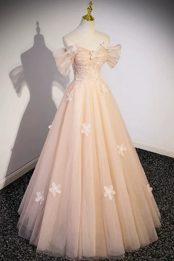 Wholesale Cute Flowers Tulle Long Formal Dresses Off Shoulder Evening Dresses