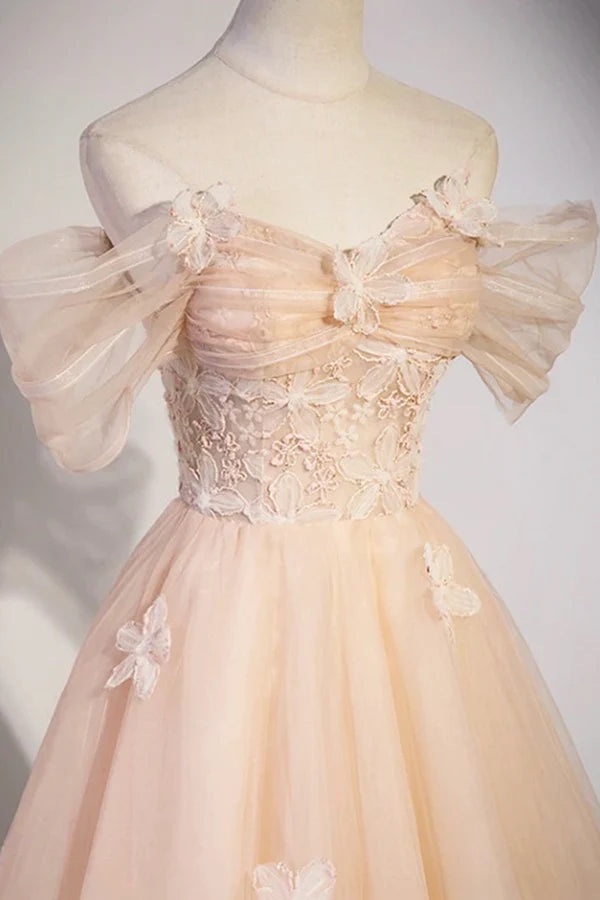 Wholesale Cute Flowers Tulle Long Formal Dresses Off Shoulder Evening Dresses