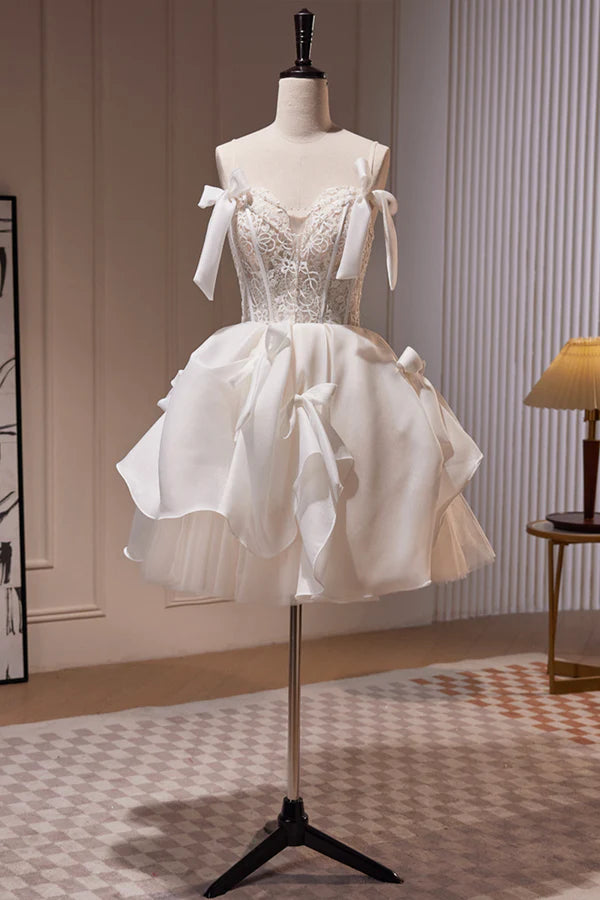 Wholesale Lovely Spaghetti Strap Lace Short Prom Dress Light Champagne Party Dress