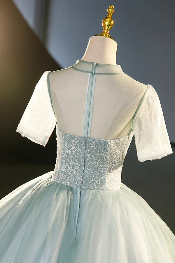 Wholesale Beautiful Tulle Long A-Line Prom Dress Gray Green Formal Dress Sweet 16 dress