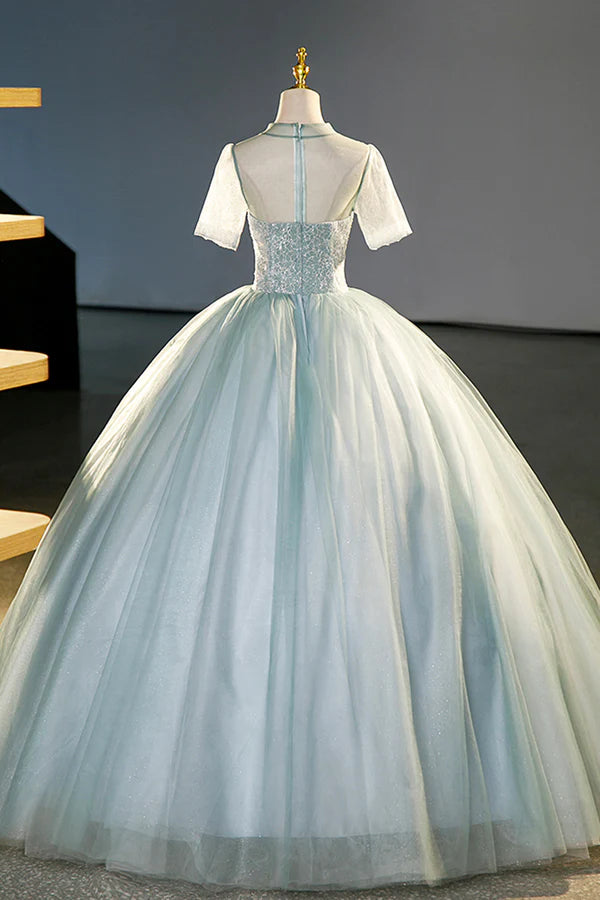 Wholesale Beautiful Tulle Long A-Line Prom Dress Gray Green Formal Dress Sweet 16 dress