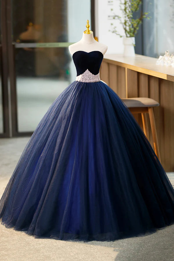 Wholesale Blue Velvet Tulle Long Prom Dresses Blue Evening Party Dresses