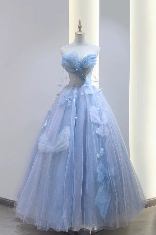 Wholesale Blue Tulle Long A-Line Prom Dress Party Dress Beautiful Blue Evening Dress