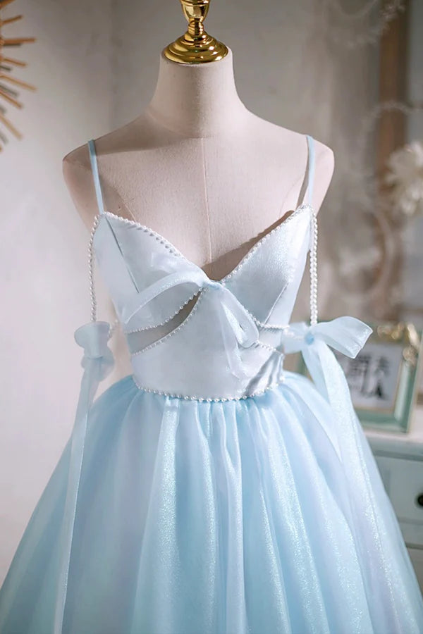 Wholesale Sky Blue Spaghetti Straps Party Dress Cute A-Line Tulle Homecoming Dress