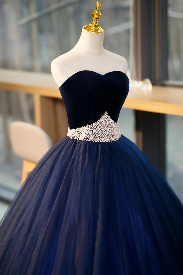 Wholesale Blue Velvet Tulle Long Prom Dresses Blue Evening Party Dresses