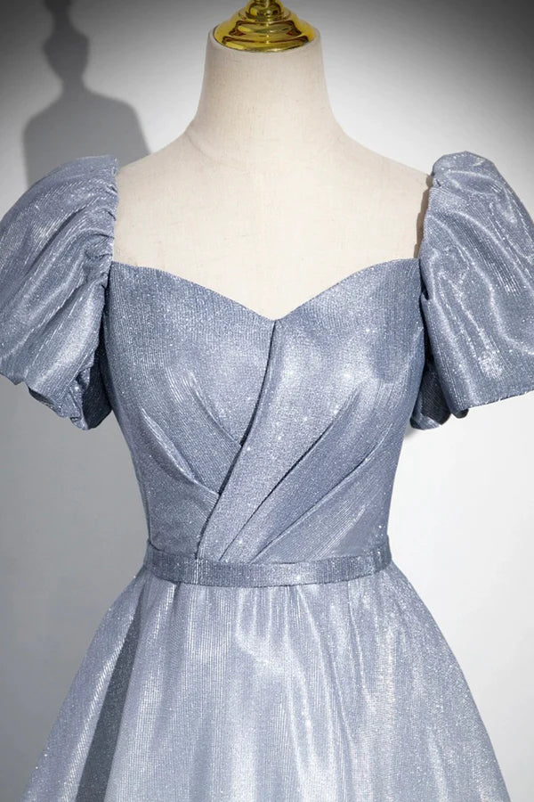 Wholesale Elegant Gradient Short Sleeve Part Dress A-Line Blue Formal Evening Dress