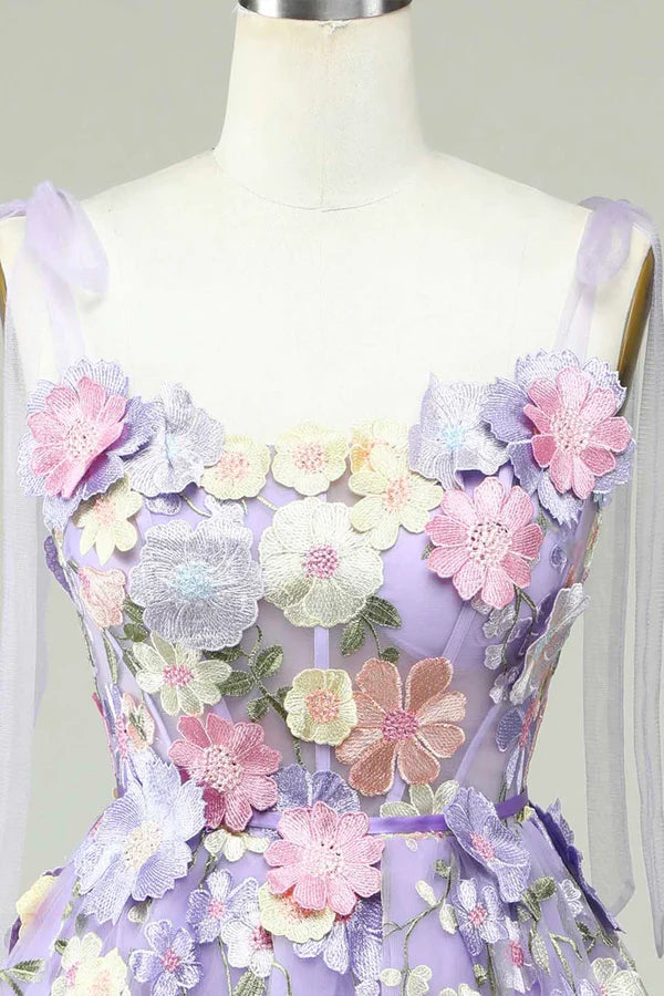 Wholesale Lavender 3D Floral Embroidered Party Dress Cute A-line Homecoming Dress