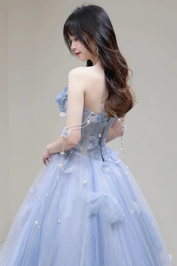 Wholesale Blue Tulle Long A-Line Prom Dress Party Dress Beautiful Blue Evening Dress