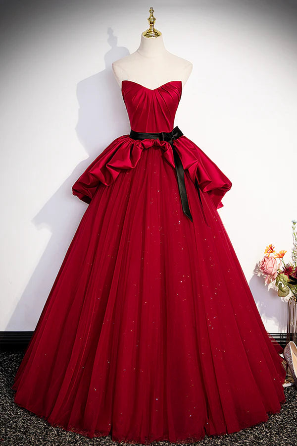 Wholesale Burgundy Satin Tulle Long Prom Dress Off Shoulder Evening Dress