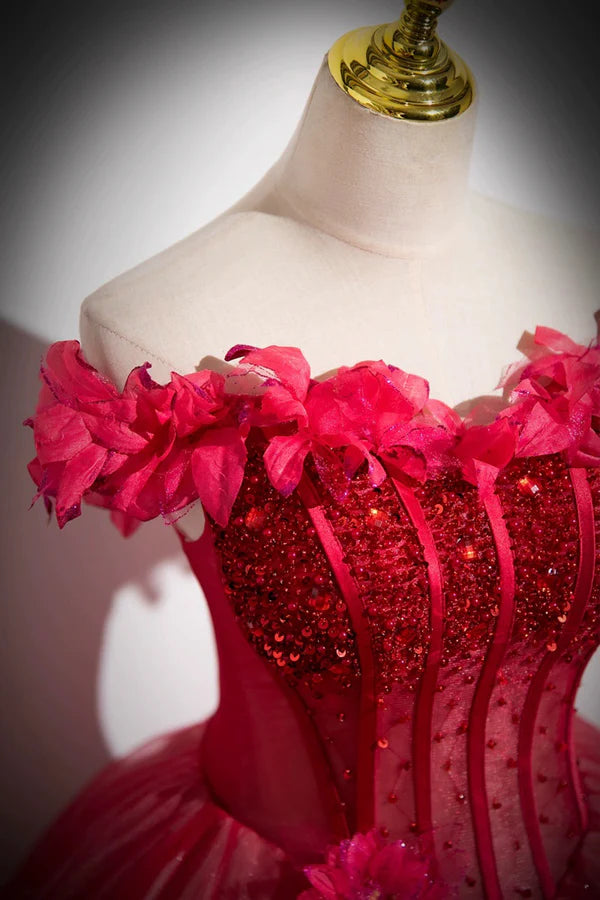 Wholesale Dark Red Beading Prom Dress with Corset Off the Shoulder Short Sleeve Floor-Length Party Dress