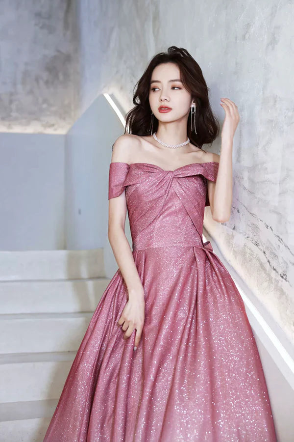 Wholesale Beautiful Gradient Floor Length A-Line Prom Dress Off the Shoulder Evening Party Dress