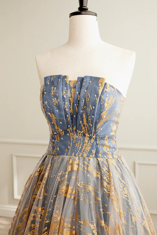 Wholesale Cute Gradient Tulle Long Formal Dress A-Line Strapless Prom Dress Evening Dress