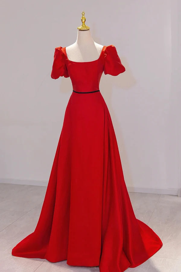 Wholesale Elegant Satin Long Prom Dress Simple A-Line Red Evening Party Dress