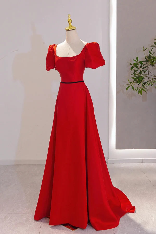 Wholesale Elegant Satin Long Prom Dress Simple A-Line Red Evening Party Dress