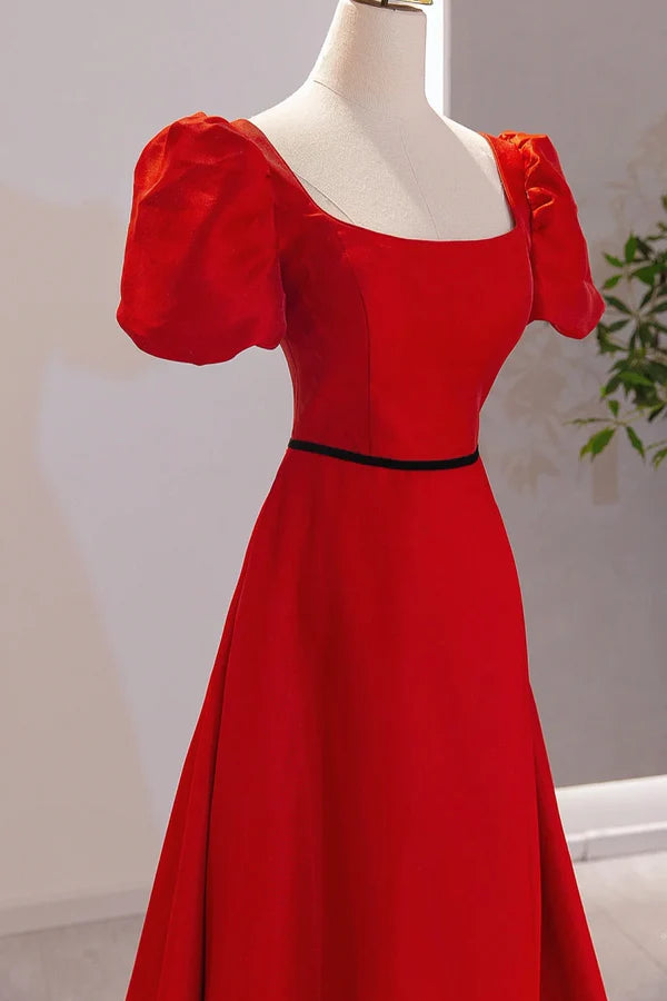 Wholesale Elegant Satin Long Prom Dress Simple A-Line Red Evening Party Dress