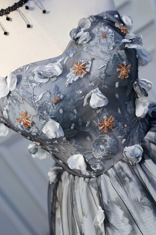 Wholesale Gray Lace Strapless Short Prom Dress A-Line Sweetheart Neckline Party Dress