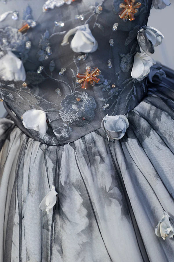 Wholesale Gray Lace Strapless Short Prom Dress A-Line Sweetheart Neckline Party Dress