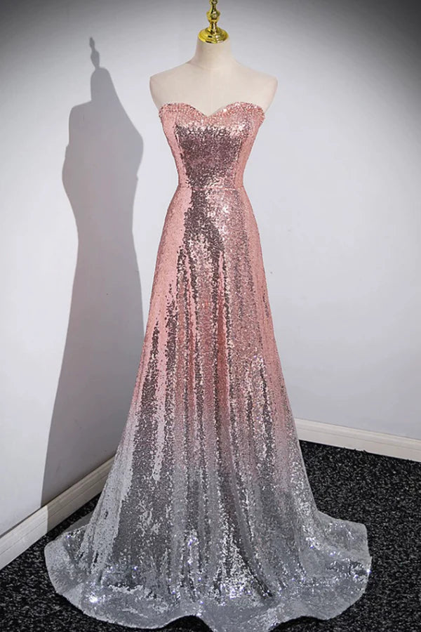 Wholesale Mermaid Sequins Long Prom Dress Sparkling Sweetheart Neckline Ombre Evening Dress