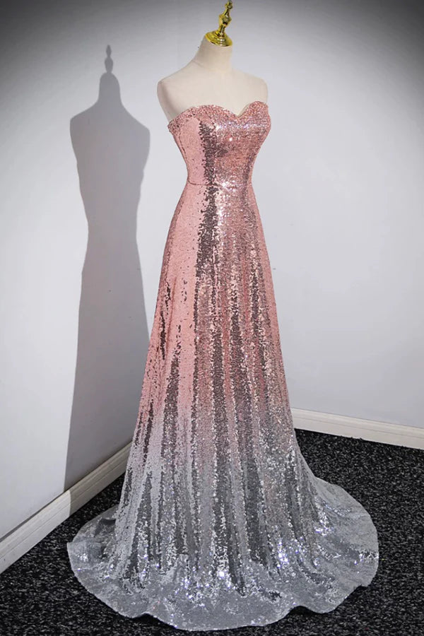 Wholesale Mermaid Sequins Long Prom Dress Sparkling Sweetheart Neckline Ombre Evening Dress