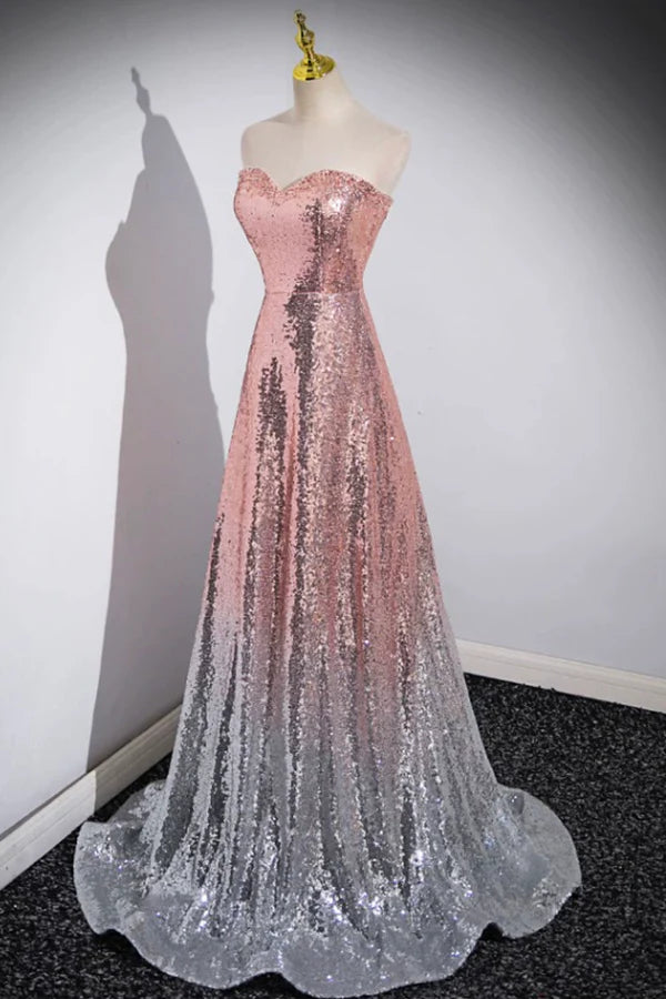 Wholesale Mermaid Sequins Long Prom Dress Sparkling Sweetheart Neckline Ombre Evening Dress